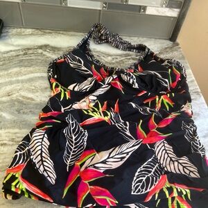 Athleta Bondi Bra Cup Tankini Underwire Open Hole Back Floral Womens 36 B/C